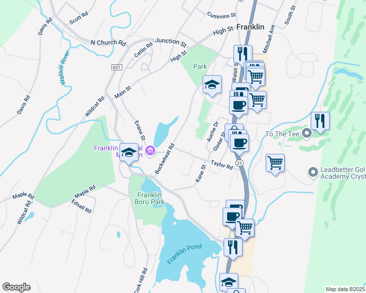 map of restaurants, bars, coffee shops, grocery stores, and more near 8 Taylor Road in Franklin
