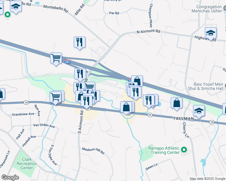 map of restaurants, bars, coffee shops, grocery stores, and more near 20 North DeBaun Avenue in Ramapo