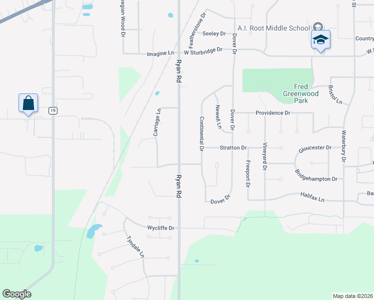 map of restaurants, bars, coffee shops, grocery stores, and more near 5887 Ryan Road in Medina