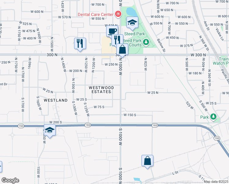 map of restaurants, bars, coffee shops, grocery stores, and more near 24 North 1050 West in Clearfield