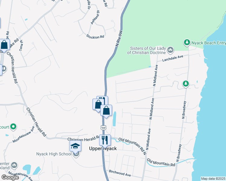 map of restaurants, bars, coffee shops, grocery stores, and more near 608 Palmer Drive in Nyack
