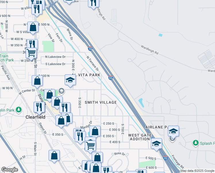 map of restaurants, bars, coffee shops, grocery stores, and more near 525 South Maple Street in Clearfield