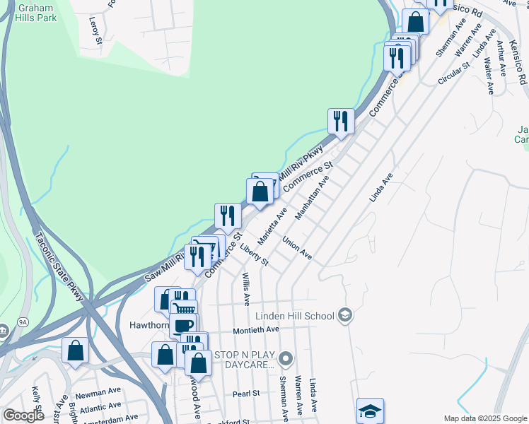 map of restaurants, bars, coffee shops, grocery stores, and more near 525 Marietta Avenue in Hawthorne
