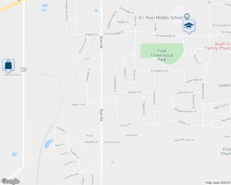 map of restaurants, bars, coffee shops, grocery stores, and more near 788 Continental Drive in Medina