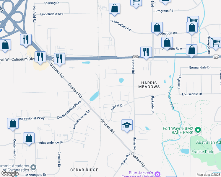 map of restaurants, bars, coffee shops, grocery stores, and more near 2234-2236 Versailles Village Place in Fort Wayne