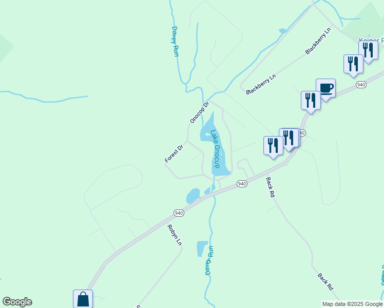 map of restaurants, bars, coffee shops, grocery stores, and more near 256 Onocop Drive in Monroe County