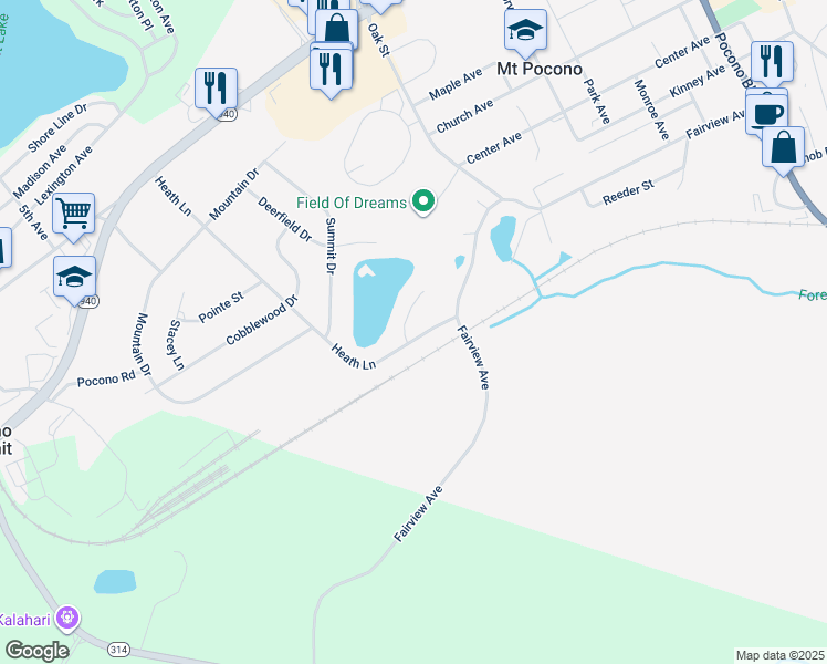map of restaurants, bars, coffee shops, grocery stores, and more near 1 Shelly Lane in Mount Pocono