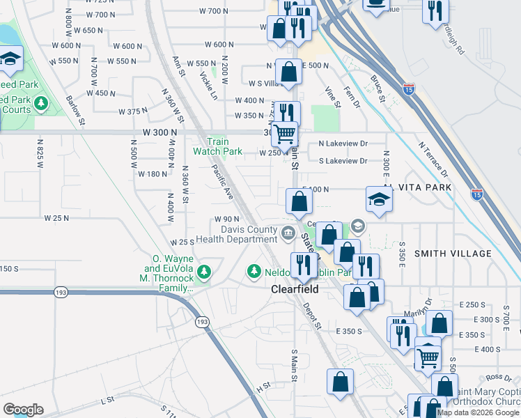 map of restaurants, bars, coffee shops, grocery stores, and more near 112 Deer Creek in Clearfield