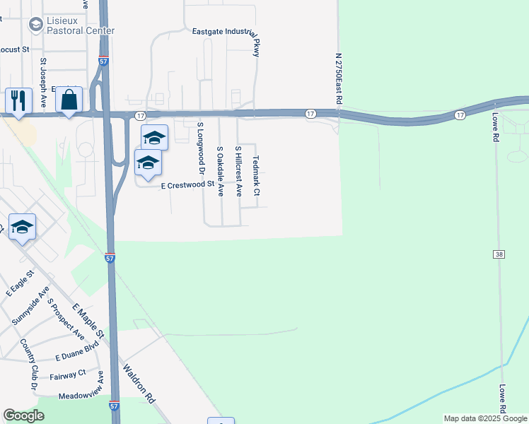 map of restaurants, bars, coffee shops, grocery stores, and more near 388 Tedmark Court in Kankakee