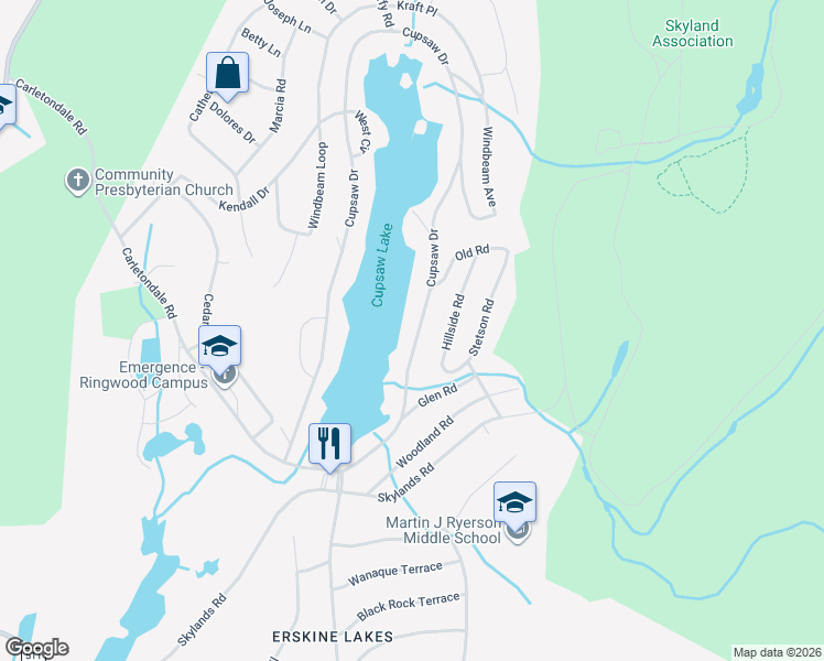 map of restaurants, bars, coffee shops, grocery stores, and more near 77 Cupsaw Drive in Ringwood