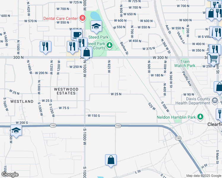 map of restaurants, bars, coffee shops, grocery stores, and more near 56 North 825 West in Clearfield