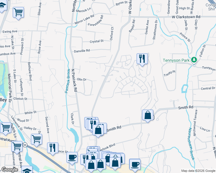 map of restaurants, bars, coffee shops, grocery stores, and more near 16 Revere Court in Nanuet