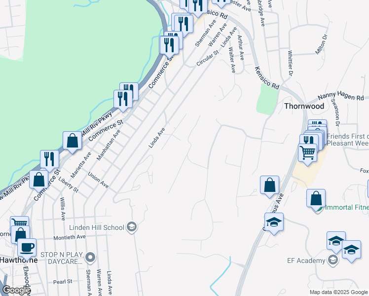 map of restaurants, bars, coffee shops, grocery stores, and more near 660 Belleview Avenue in Thornwood