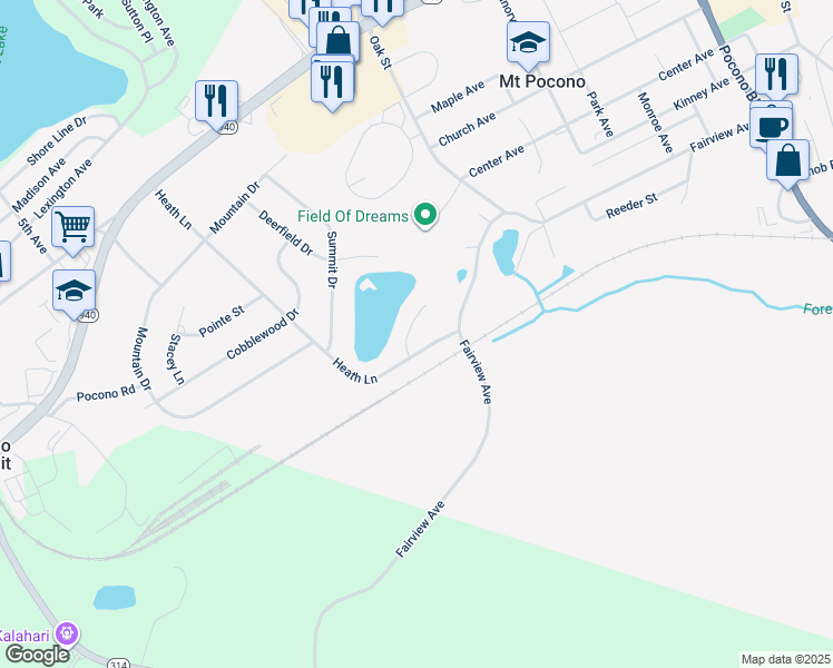map of restaurants, bars, coffee shops, grocery stores, and more near 3 Shelly Lane in Mount Pocono