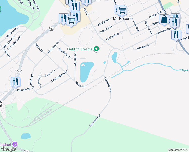map of restaurants, bars, coffee shops, grocery stores, and more near 3 Shelly Lane in Mount Pocono
