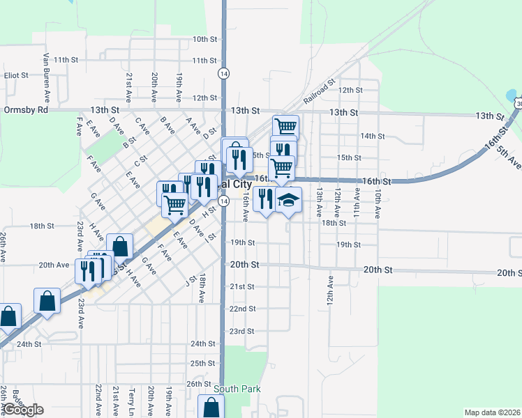map of restaurants, bars, coffee shops, grocery stores, and more near 1500-1598 17th Street in Central City