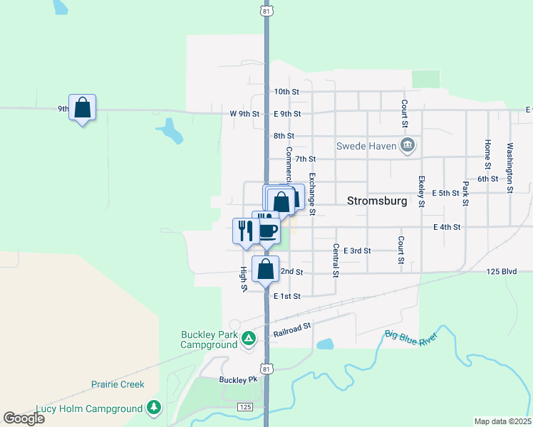 map of restaurants, bars, coffee shops, grocery stores, and more near Highway 81 in Stromsburg