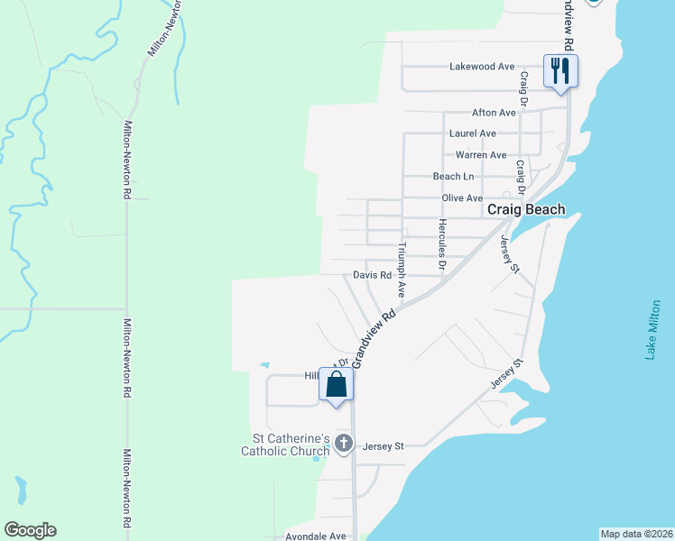 map of restaurants, bars, coffee shops, grocery stores, and more near 17889 Redwood Road in Lake Milton