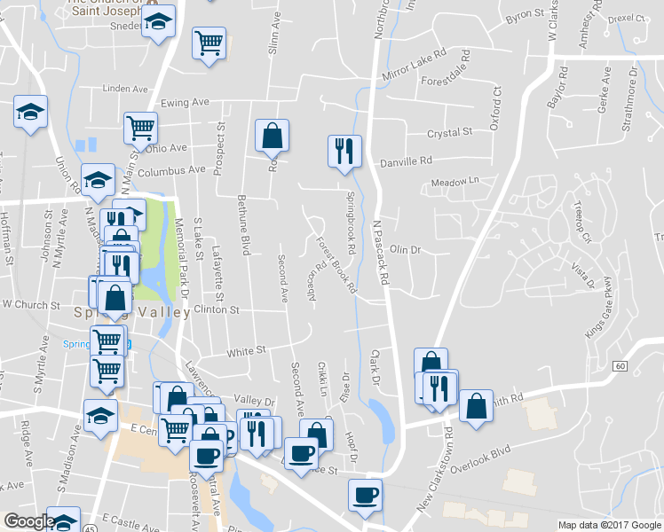 map of restaurants, bars, coffee shops, grocery stores, and more near 2 Albacon Road in Nanuet