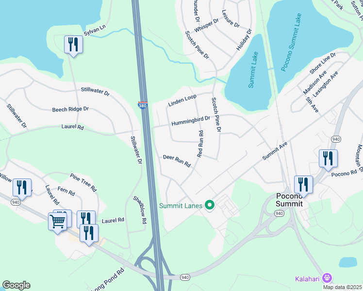 map of restaurants, bars, coffee shops, grocery stores, and more near 119 Linden Loop in Pocono Summit