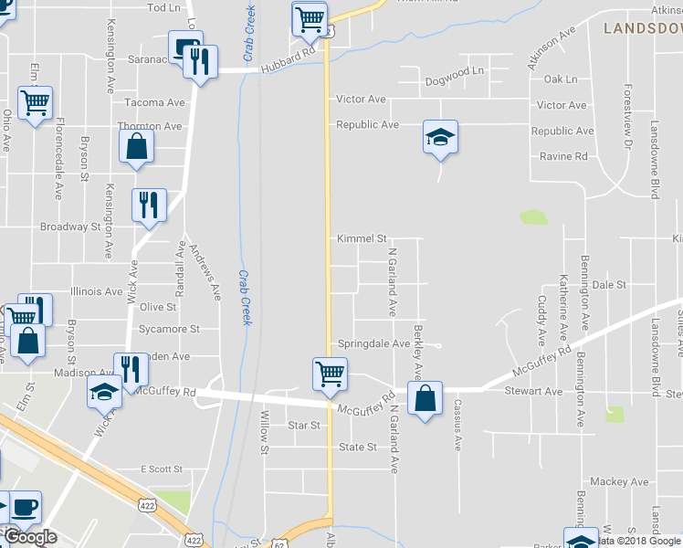 map of restaurants, bars, coffee shops, grocery stores, and more near 1113 Ravenna Avenue in Youngstown