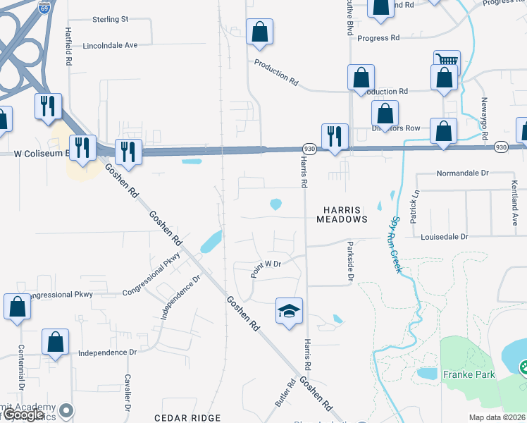 map of restaurants, bars, coffee shops, grocery stores, and more near 2234-2236 Versailles Village Place in Fort Wayne