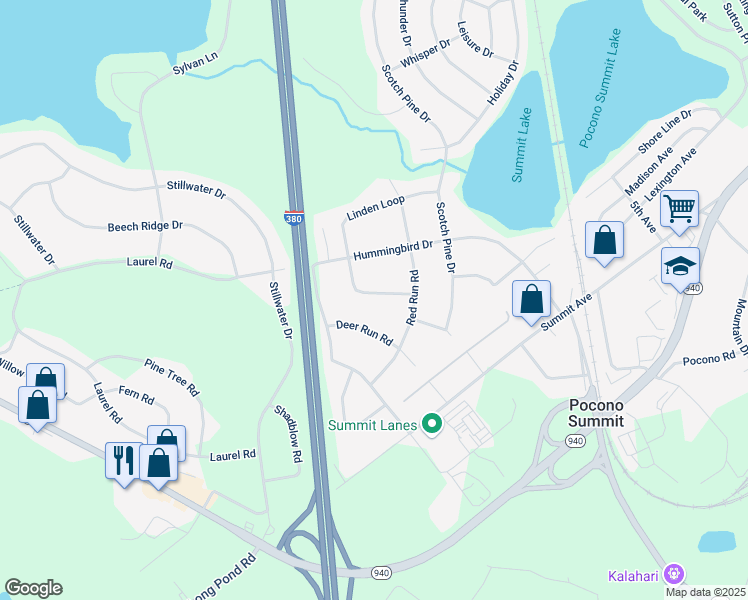 map of restaurants, bars, coffee shops, grocery stores, and more near 119 Linden Loop in Pocono Summit