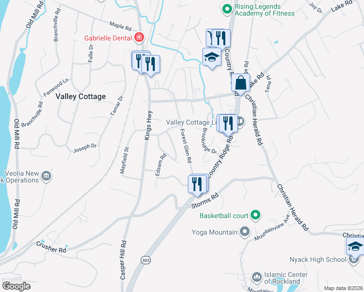 map of restaurants, bars, coffee shops, grocery stores, and more near 732 Jacqueline Drive in Valley Cottage