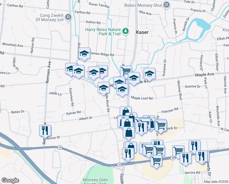map of restaurants, bars, coffee shops, grocery stores, and more near 1 Elyon Road in Kaser