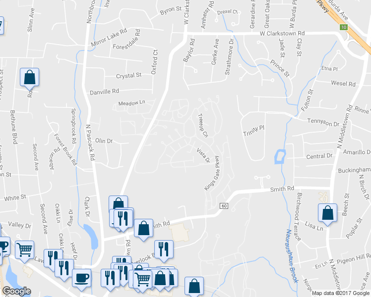 map of restaurants, bars, coffee shops, grocery stores, and more near 29 Vista Drive in Nanuet