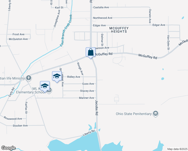 map of restaurants, bars, coffee shops, grocery stores, and more near 2936 Ridley Avenue in Youngstown