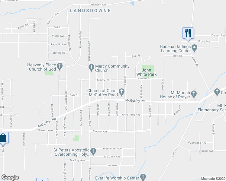 map of restaurants, bars, coffee shops, grocery stores, and more near 1109 Dryden Avenue in Youngstown