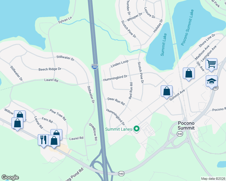 map of restaurants, bars, coffee shops, grocery stores, and more near 307 Linden Loop in Pocono Summit