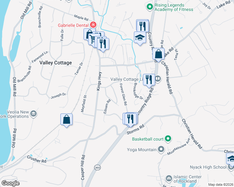 map of restaurants, bars, coffee shops, grocery stores, and more near 732 Jacqueline Drive in Valley Cottage