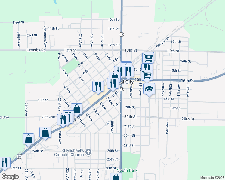 map of restaurants, bars, coffee shops, grocery stores, and more near 706 C Avenue in Central City