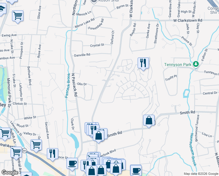 map of restaurants, bars, coffee shops, grocery stores, and more near 16 Revere Court in Nanuet