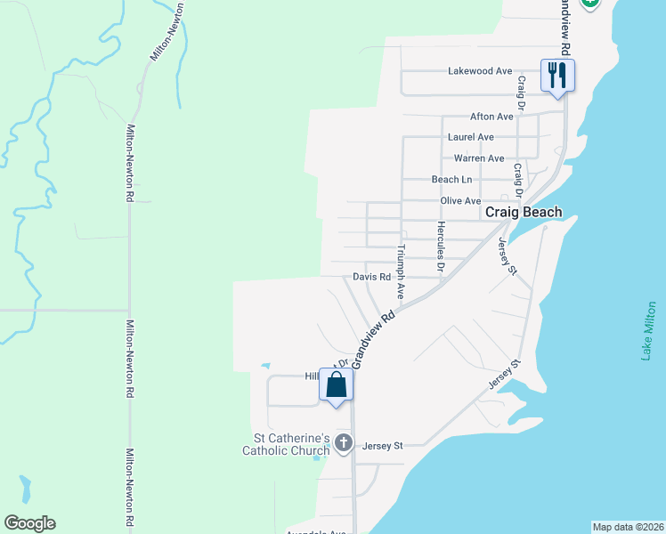 map of restaurants, bars, coffee shops, grocery stores, and more near 17889 Redwood Road in Lake Milton