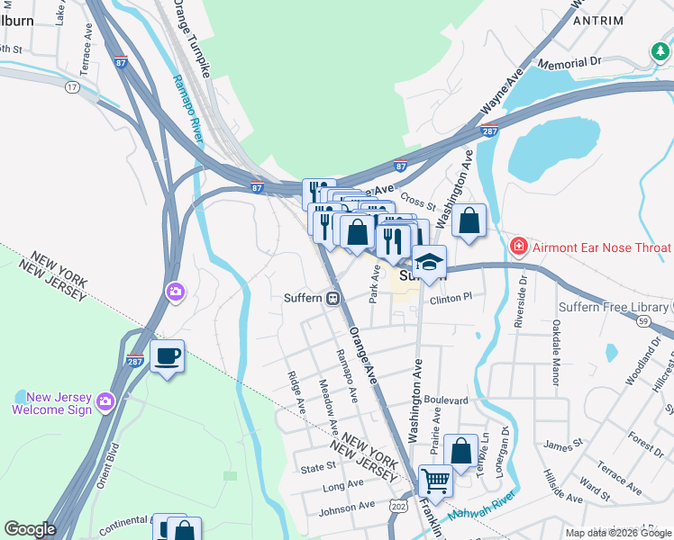 map of restaurants, bars, coffee shops, grocery stores, and more near 92 Blauvelt Way in Suffern