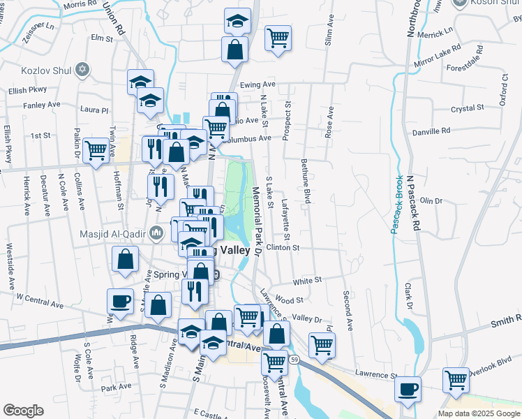 map of restaurants, bars, coffee shops, grocery stores, and more near 116 Lakeview Village in Spring Valley