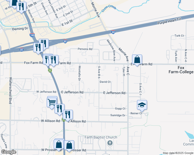 map of restaurants, bars, coffee shops, grocery stores, and more near 242 South Avenue B-6 in Cheyenne