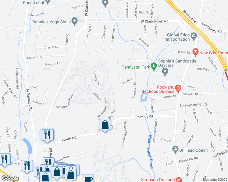 map of restaurants, bars, coffee shops, grocery stores, and more near 146 Eagle Ridge Way in Nanuet