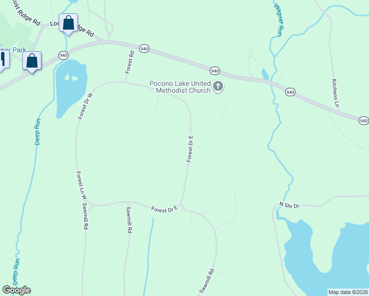 map of restaurants, bars, coffee shops, grocery stores, and more near 2421 Forest Drive East in Monroe County