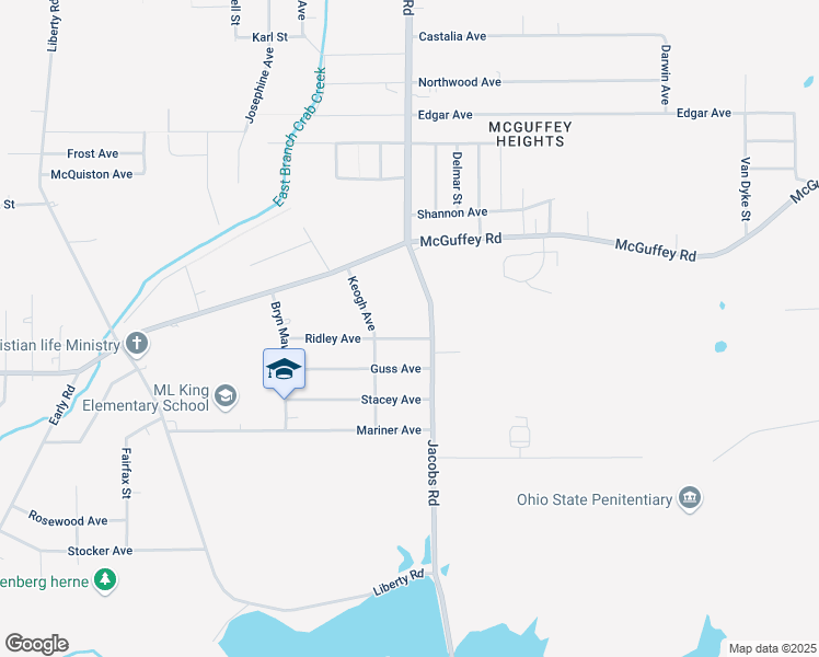 map of restaurants, bars, coffee shops, grocery stores, and more near 2936 Ridley Ave in Youngstown