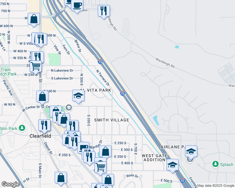 map of restaurants, bars, coffee shops, grocery stores, and more near 82 North Terrace Drive in Clearfield