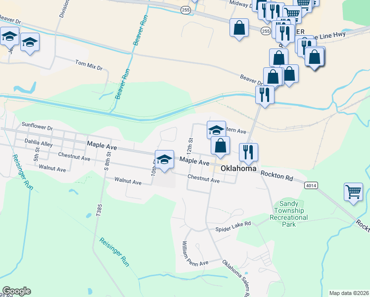 map of restaurants, bars, coffee shops, grocery stores, and more near 183 12th Street in DuBois