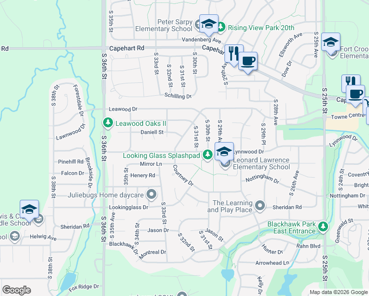 map of restaurants, bars, coffee shops, grocery stores, and more near 3108 Lynnwood Drive in Bellevue