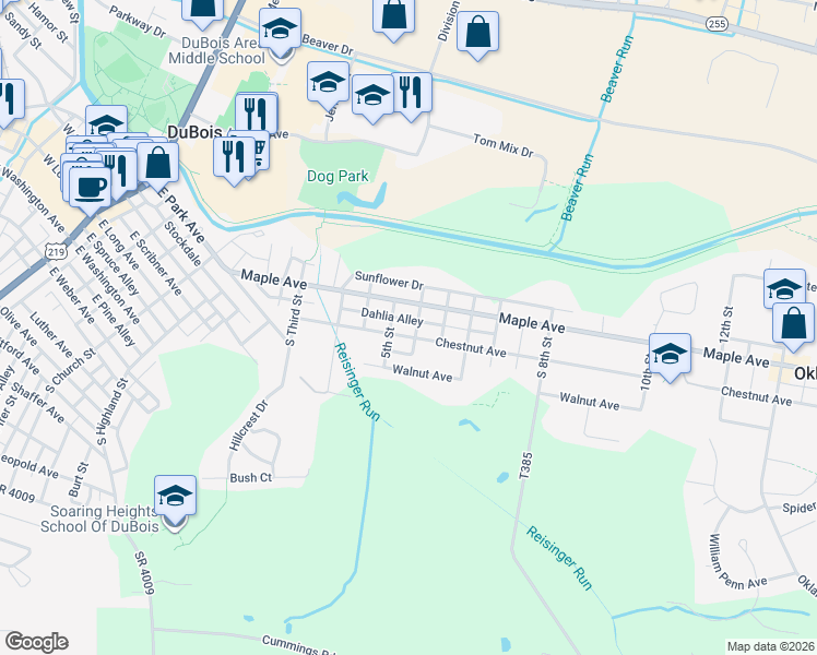 map of restaurants, bars, coffee shops, grocery stores, and more near 615 Chestnut Ave in DuBois