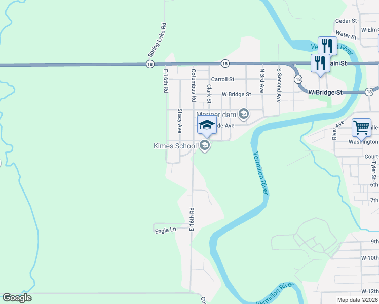 map of restaurants, bars, coffee shops, grocery stores, and more near 1311 West Circle Drive in Streator