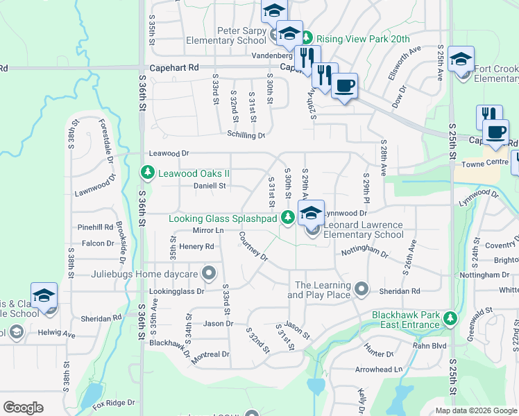 map of restaurants, bars, coffee shops, grocery stores, and more near 3108 Lynnwood Drive in Bellevue