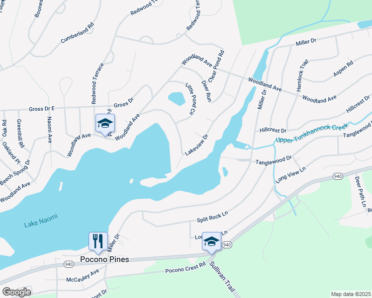 map of restaurants, bars, coffee shops, grocery stores, and more near 6167 Lakeview Drive in Pocono Pines